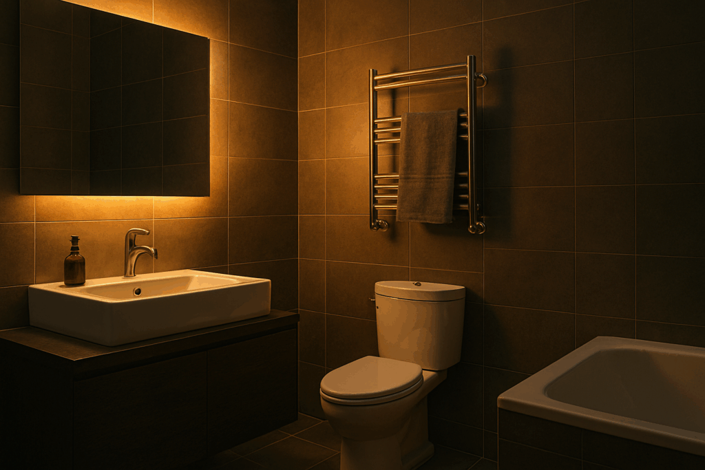 Ванная комната с системой тёплая стена Caleo